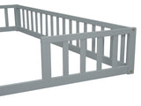 Double Twin Floor Bed with Fence, Guardrails, without door, Grey W504P143285