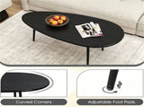 Black Stylish Irregular Shape Coffee Table, Heavy-Duty Metal Base Oval Sofa Side Table, 04619681