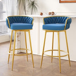 ZUN Swivel Counter Height Bar Stools Set of 2, 31." Bar Height Stools with Hand-Woven Backrest & Gold N762P216979C