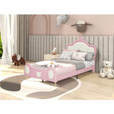 NEWTwin Size Princess Bed Crown Headboard, PU Upholstered Platform Bed , Twin Size Bed Frame W3004P230682