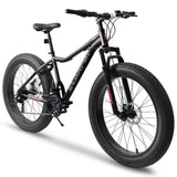 ZUN 26 Inch Fat Tires Mountain Bike, 4-Inch Wide Wheel, 21-Speed Disc Brakes, Mens Womens Trail Beach 95037306