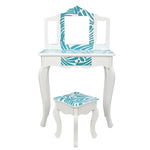 ZUN Three-Fold Mirror Single-Drawing Curved Foot Children Dressing Table Blue Zebra 96283293