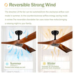 ZUN 52" Ceiling Fan with Remote Control No Lights,Modern Reversible DC Motor Indoor 3 Blades Ceiling W1592109878