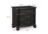 ZUN 1pc Traditional Vintage Antique Drawer Pull 3-Drawer Nightstand Black Gray Dark Finish Bedroom B011P167817