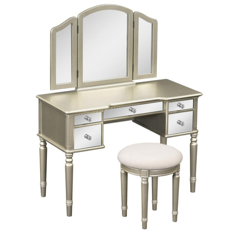 ZUN 43" Dressing Table Set with Mirrored Drawers and Stool, Tri-fold Mirror, Makeup Vanity Set for 85991003