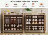 42.5" Tall Rattan Shoe Cabinet with Doors, 6-Tier Shoe Storage Cabinet with Adjustable Shelves, 86407190