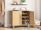 Modern Rattan Shoe Storage Cabinet with Double Doors and Adjustable Shelves, Accent Cabinet for 24395179