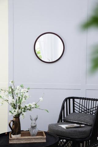 ZUN 20" x 20" Circle Wall Mirror with Wooden Frame and Walnut Finish,Wall Mirror for Living Dining W2078124339