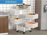 5-Tier Rotating Kitchen Storage Cart, Metal Fruit Basket with Wheels, 39349582