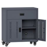 Metal garage storage cabinet lockable door and adjustable shelves, rolling tool storage cabinet W396P305781