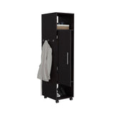 Cluster 63" Tall Wardrove One-Door Cabinet with Mirror, Three Shelves, Casters and Hanging Rod, B070P210733