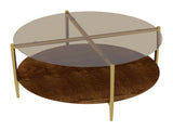 Modern Gold Round Double-Layer Coffee Table Tempered Glass Storage & Decoration 32.28-Inch W1935P457159