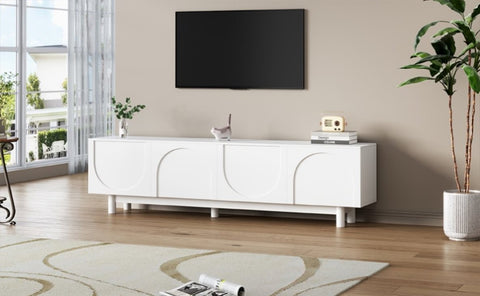 ZUN Graceful TV Stand with Arch Cabinets for TVs Up to 78'', Minimalist Entertainment Center with Solid 99147519