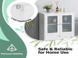 Freestanding Floor Storage Cabinet with Adjustable Shelf & 2 Drawers, Frosted Tempered Glass Door 07599313