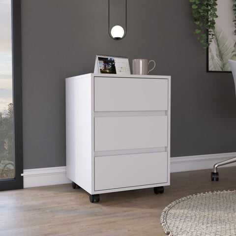 ZUN Artemisa 3 Drawer Filing Cabinet, Four Casters, Superior Top -White B20091891