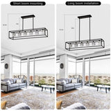 ZUN 6-Light Farmhouse, Modern Industrial Linear Rectangular Crystal Pendant Light Cage W1592P232593