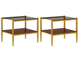 Set of 2 Rectangle End Table, Tempered Glass Tabletop with MDF layer, Modern Table for Living Room , W241P184252