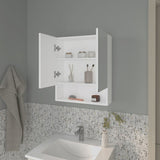 Lodge Medicine Cabinet with Mirrored Doors and Open Storage, White B128P263726