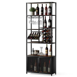 ZUN 82.7" Industrial Standing Wine Rack with Glass Rack Tall Freestanding Floor Bar Cabinet WF325111AAB