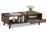 36.5" Rustic Coffee Table with Drawer & Open Shelves, Engineered Wood Center Table for Living Room 00807985