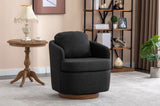035-Linen Fabric Swivel Accent Chair With Soild Wood Round Brown Base Leg,Dark Gray W527134468