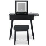 ZUN 27.9'' Black Makeup Vanity Desk with Flip Top Mirror and LED Light, Dressing Table with Charging 21339427