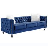 Navy Blue, 23 Seat Sofa Set, Velvet Crystal Buckle Upholstery Sofa, Crystal Feet, Removable 14023036