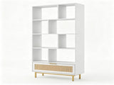 White Rattan Drawer Bookcase 8 Open Cubbies, Freestanding Engineered Wood Storage Display Shelf 16893982
