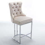 26" Counter Height Bar Stools Set of 2, Modern Velvet Barstools with Button Back&Rivet Trim W1143112576