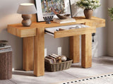 TREXM Rustic Minimalist Console Table with Hidden Drawer, Side Power Outlet,Wood Entryway Table for N715P361518N