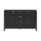 U_STYLE Entryway Cabinet with Wave Design - 3 Adjustable Shelves, 3 Drawers & Soft-Close Doors, N711P269066B