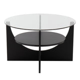 U-Shaped Contemporary Coffee Table in Black Wood and Clear Glass by LumiSource B202P223313