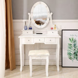 ZUN FCH With Light Bulb Single Mirror 5 Drawer Dressing Table White（=60709581,39757282） 16062826