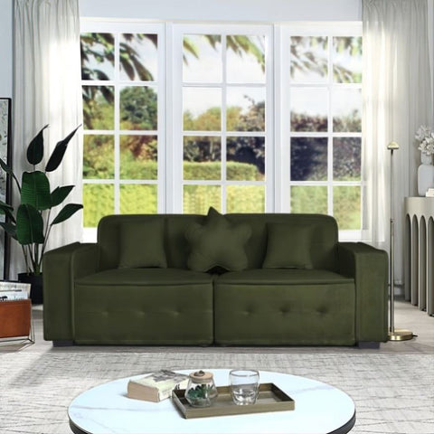 ZUN Green, Velvet cloth Modern Indoor Sofa With Three Pillows, 93.50"*35.23"*30.70" 76467165