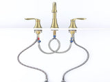 2-Handle 8 inch Widespread Bathroom Sink Faucet Brushed Gold Lavatory Faucet 3 Hole 360&deg Swivel T3177P277513