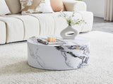 Simple White MarbleTexture Round MDF Coffee Table 23.6" Diameter 11.8" Height, Modern Minimalist W1151P385650