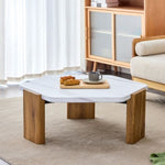 ZUN Modern practical MDF coffee table with white tabletop and wooden toned legs. Suitable for living W1151138529