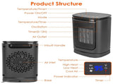 Portable Ceramic Space Heater,1500W Electric Heater with 90&degOscillation,Remote Control,12H 29240890