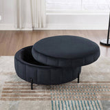 31.5"W Upholstered Round Ottoman With Reversible Lid, Velvet Storage Stool, Channel Tufted W3118P272833