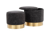 Contemporary Nesting Ottoman Set in Gold Metal and Black Fabric B202P223730