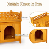 ZUN 2-Story Wooden Feral Cat House Dog House for Outdoor and Indoor, Pet House with Stairs, Yellow 64064816