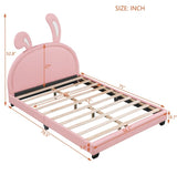 Full Size Upholstered Leather Platform Bed with Rabbit Ornament, Pink WF299139AAH