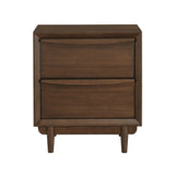 Classic Walnut Finish Nightstand of 2x Drawers and Charging Port Mid-Century Modern Bedroom B011P286836