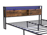 Full Size Metal Platform Bed Frame with Wooden Headboard and with Footboard USB,Charging Station,2 W311P167040