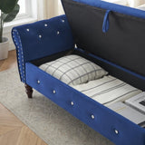 63.38"Velvet Multifunctional Storage Rectangular ottoman bench Comes with crystal buckle Solid Wood W1825P185500