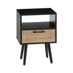 ZUN 15.75" Rattan End table with drawer and solid wood legs, Modern nightstand, side table for living W126573107