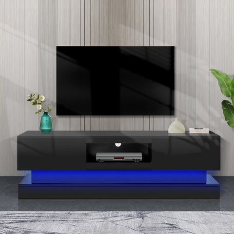ZUN 63inch BLACK morden TV Stand with LED Lights,high glossy front TV Cabinet,can be assembled in Lounge W67963298
