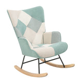 ZUN Rocking Chair with ottoman, Mid Century Fabric Rocker Chair with Wood Legs and Patchwork Linen for W561P175990