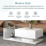 ZUN ON-TREND Modern Coffee Table with Tempered Glass, Wooden Cocktail Table with WF303936AAK