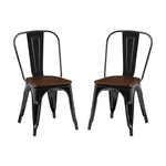 ZUN 2pc Contemporary Aesthetic Modern with Walnut Wooden Seat Industrial Metal Dining Chairs- High Gloss B011P238648